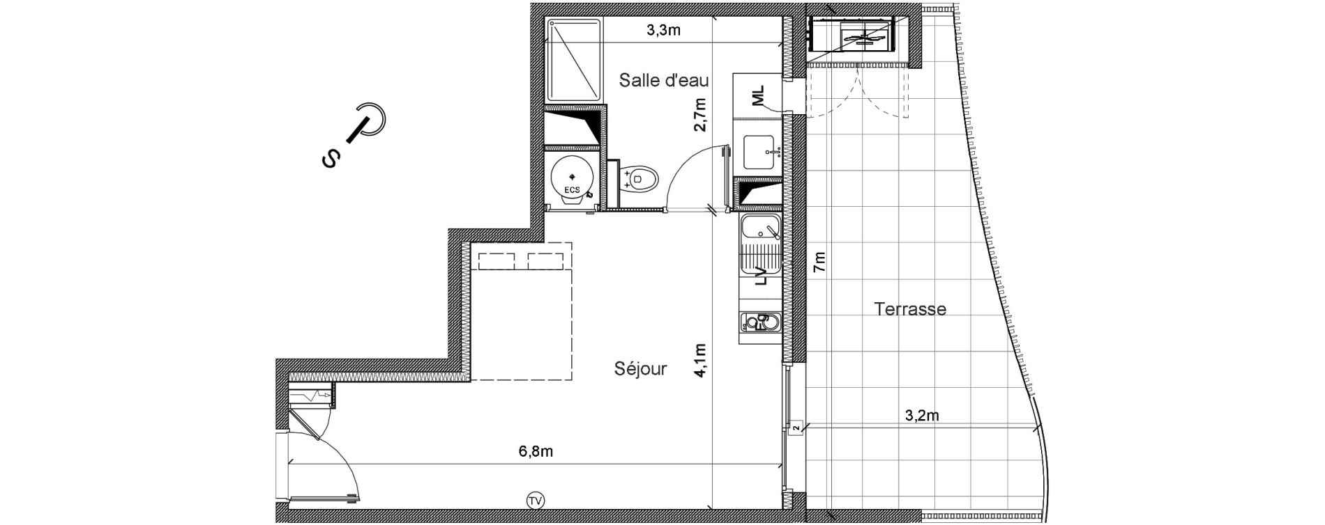 Appartement T1 de 29,30 m2 &agrave; S&eacute;rignan Centre