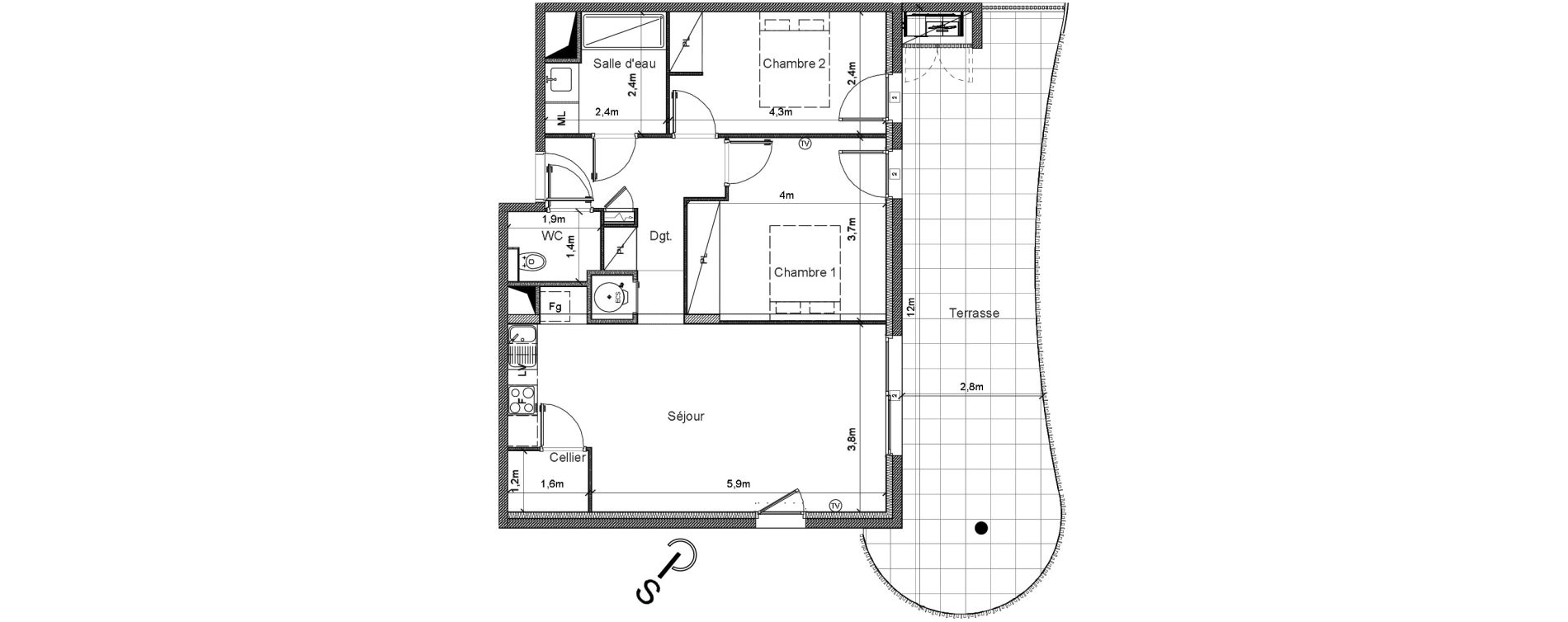 Appartement T3 de 68,90 m2 &agrave; S&eacute;rignan Centre