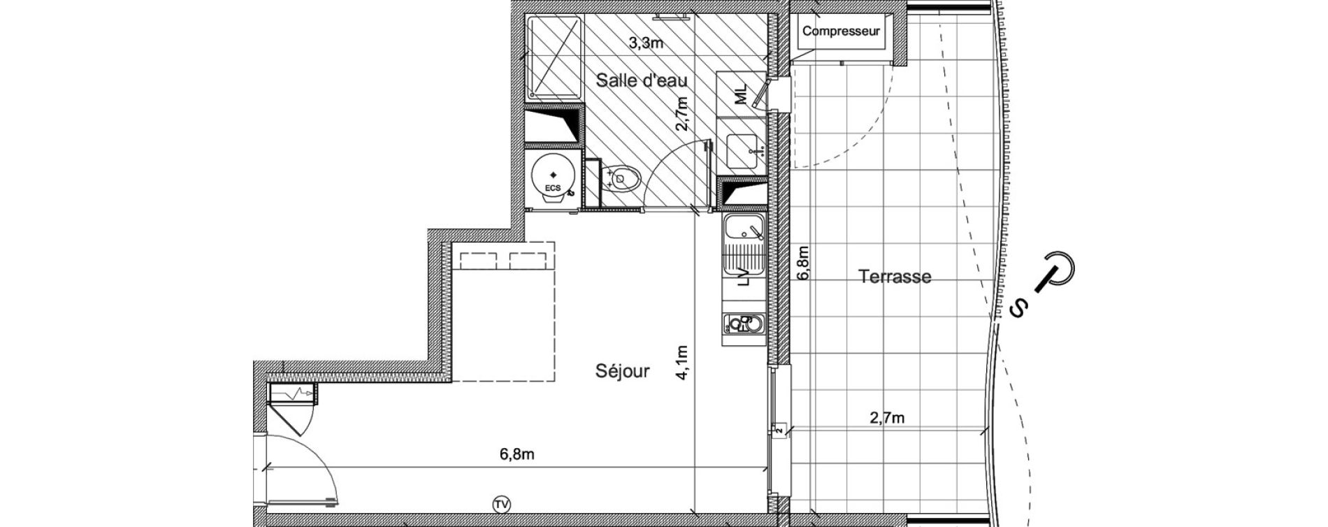 Appartement T1 de 29,50 m2 &agrave; S&eacute;rignan Centre