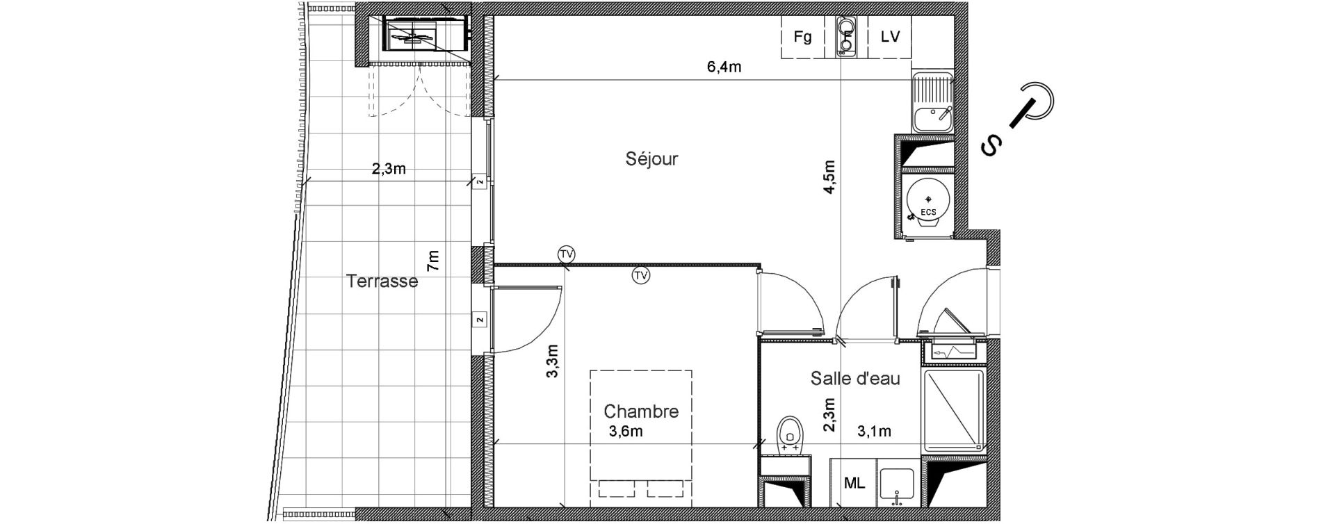 Appartement T2 de 43,40 m2 &agrave; S&eacute;rignan Centre