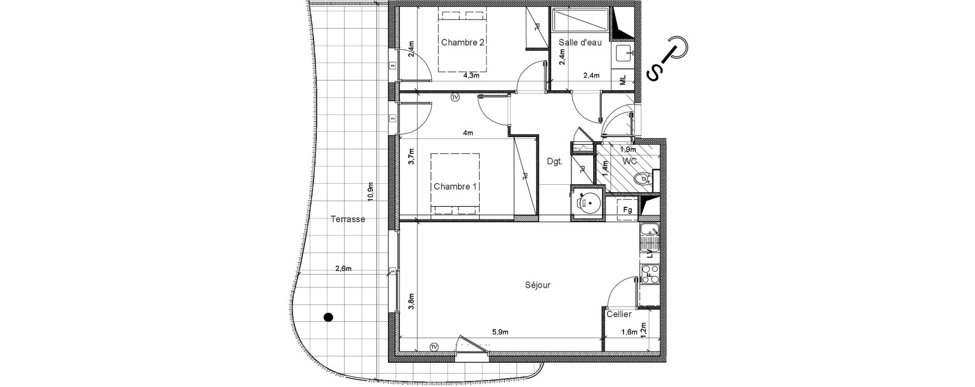 Appartement T3 de 68,90 m2 &agrave; S&eacute;rignan Centre
