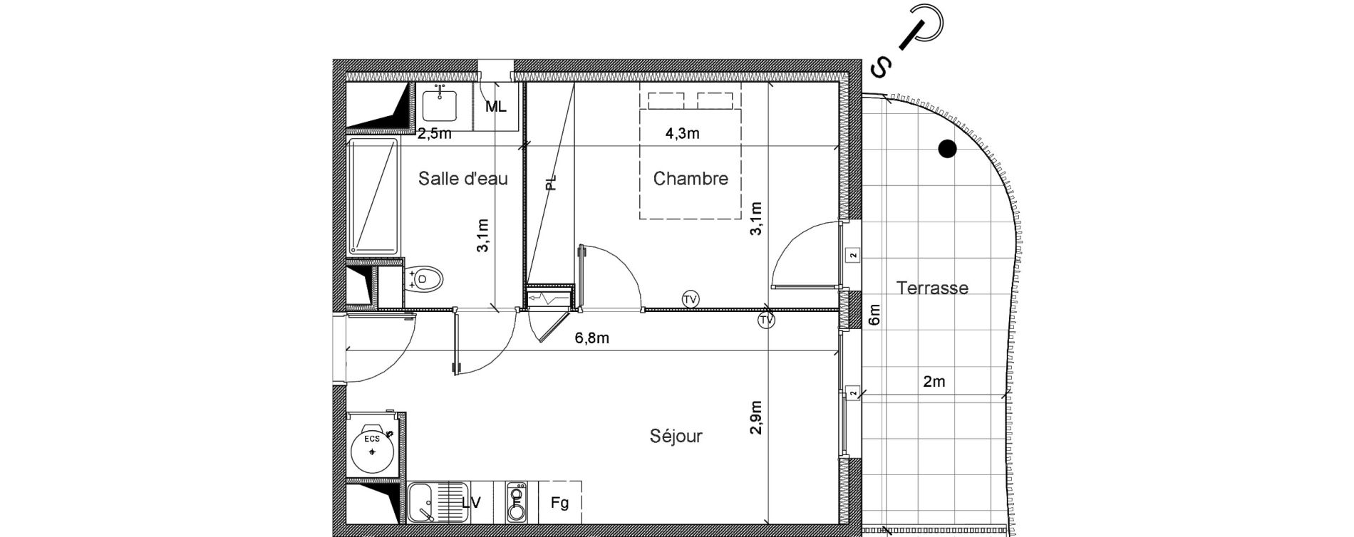 Appartement T2 de 39,20 m2 &agrave; S&eacute;rignan Centre