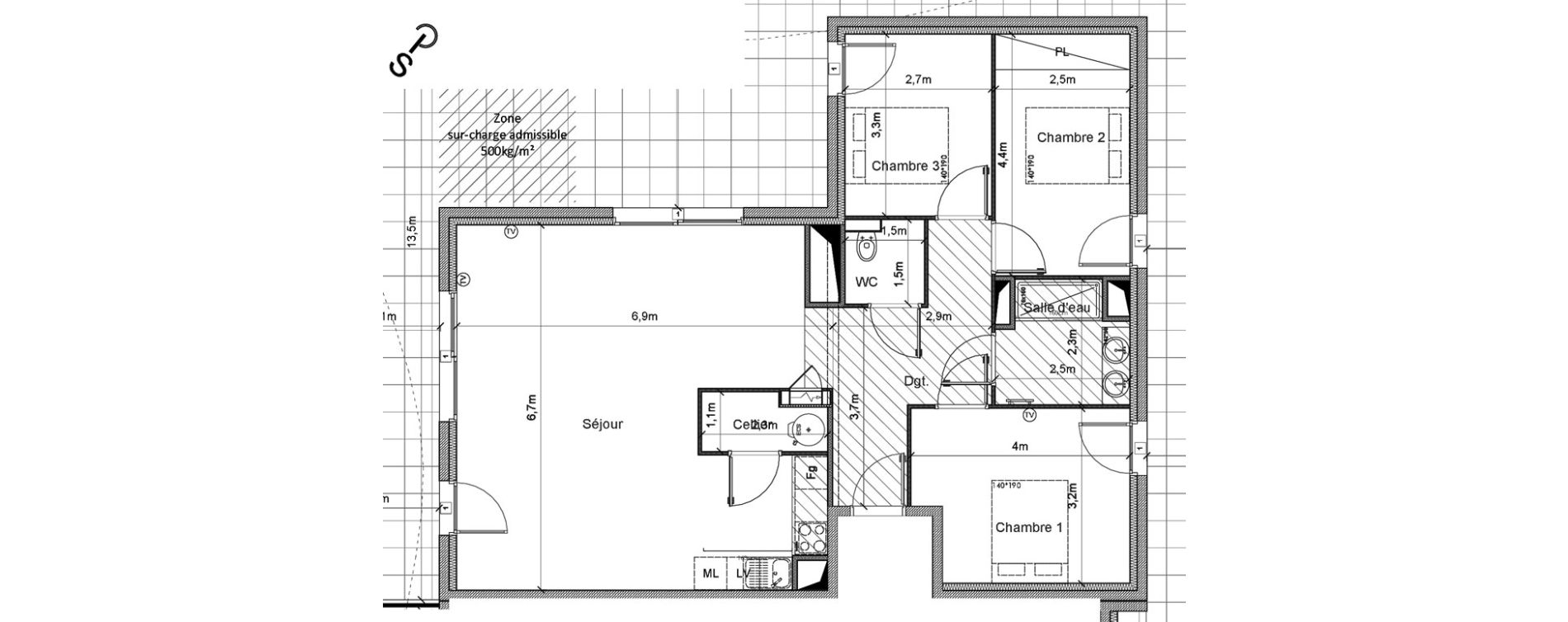 Appartement T4 de 93,30 m2 &agrave; S&eacute;rignan Centre