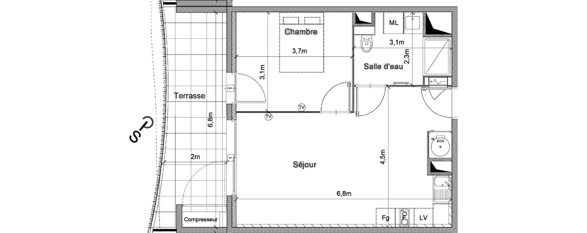 Appartement T2 de 44,30 m2 &agrave; S&eacute;rignan Centre