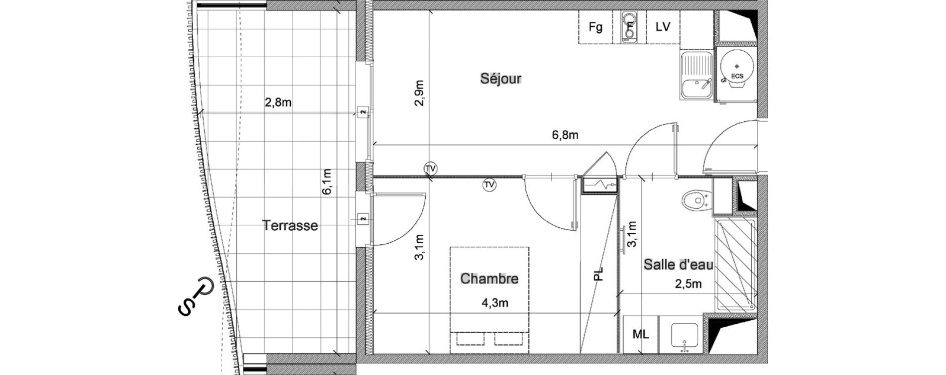 Appartement T2 de 39,50 m2 &agrave; S&eacute;rignan Centre