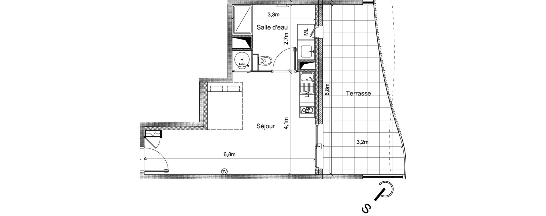 Appartement T1 de 29,50 m2 &agrave; S&eacute;rignan Centre