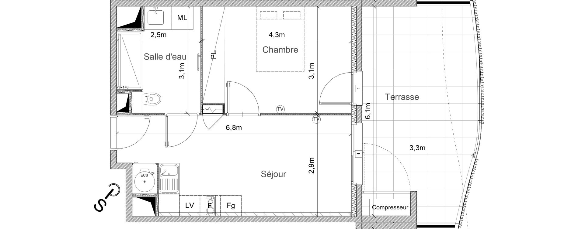 Appartement T2 de 38,80 m2 &agrave; S&eacute;rignan Centre