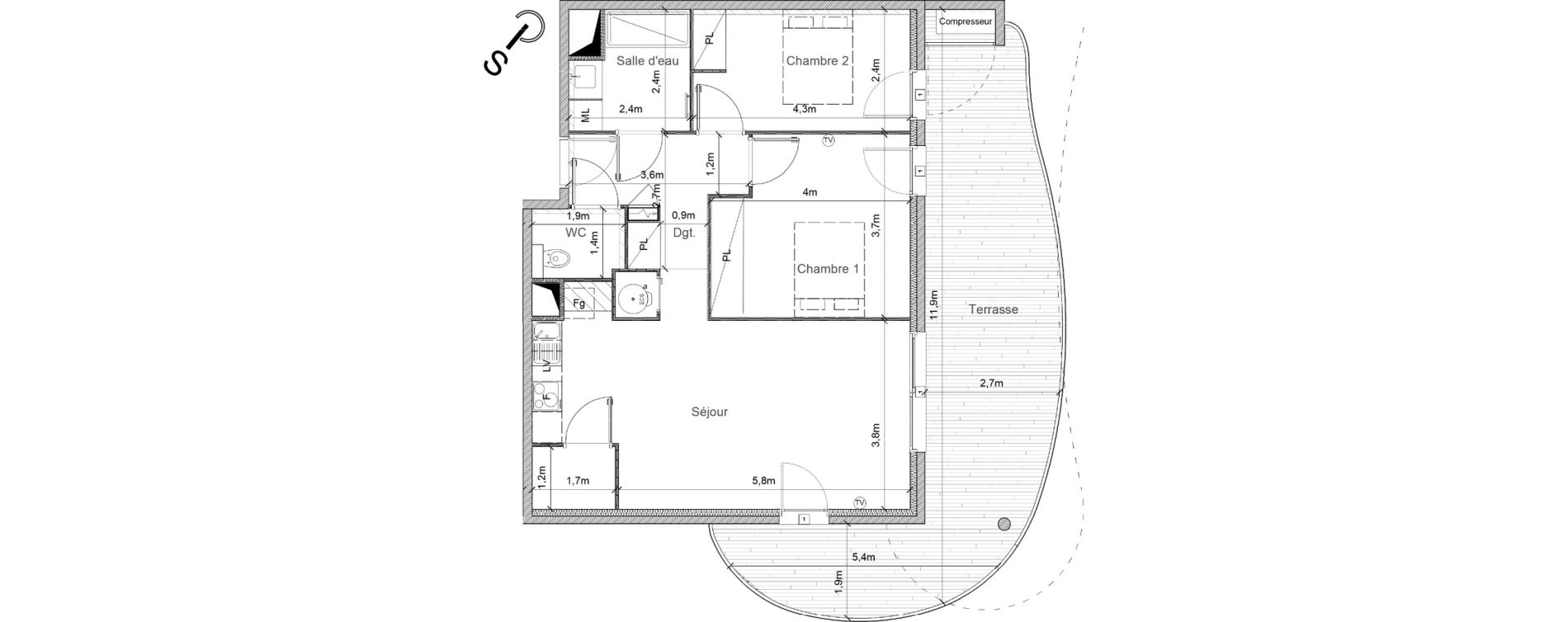 Appartement T3 de 69,30 m2 &agrave; S&eacute;rignan Centre