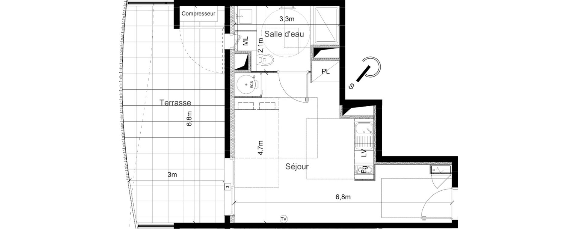 Appartement T1 de 29,20 m2 &agrave; S&eacute;rignan Centre