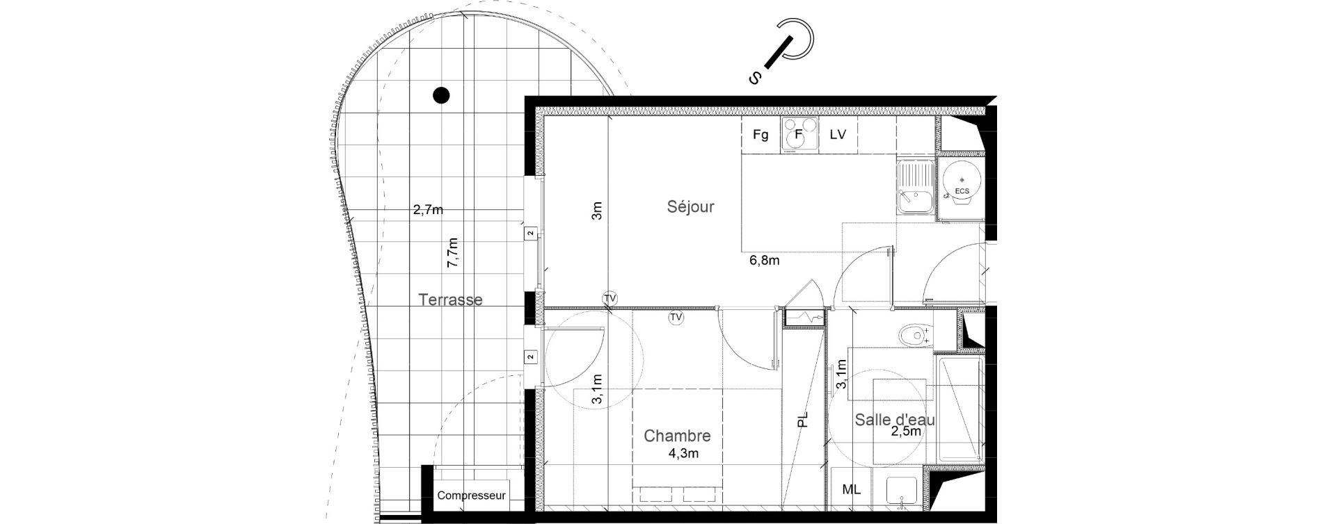Appartement T2 de 39,40 m2 &agrave; S&eacute;rignan Centre