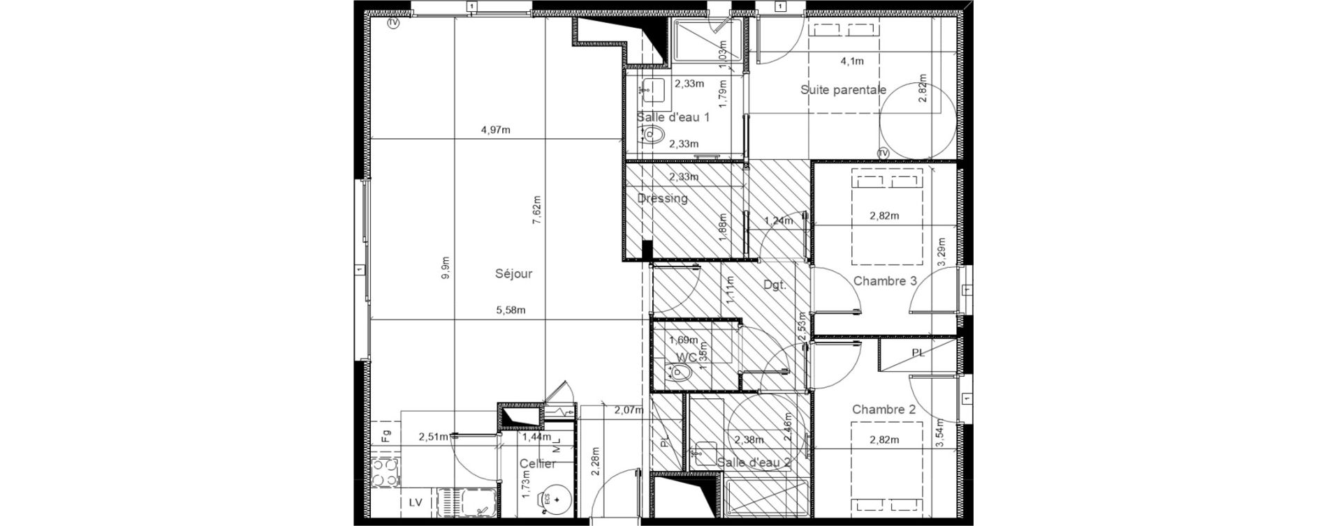 Appartement T4 de 107,57 m2 &agrave; S&eacute;rignan Centre