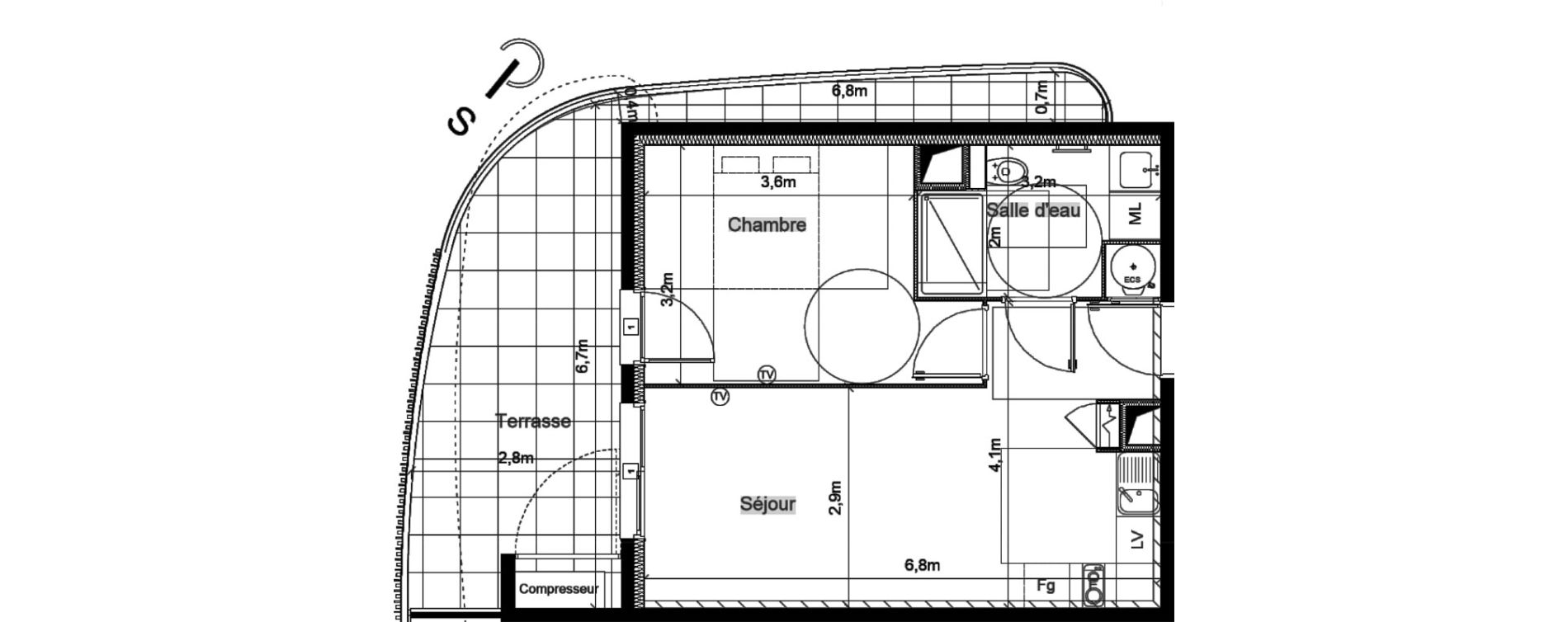 Appartement T2 de 40,20 m2 &agrave; S&eacute;rignan Centre