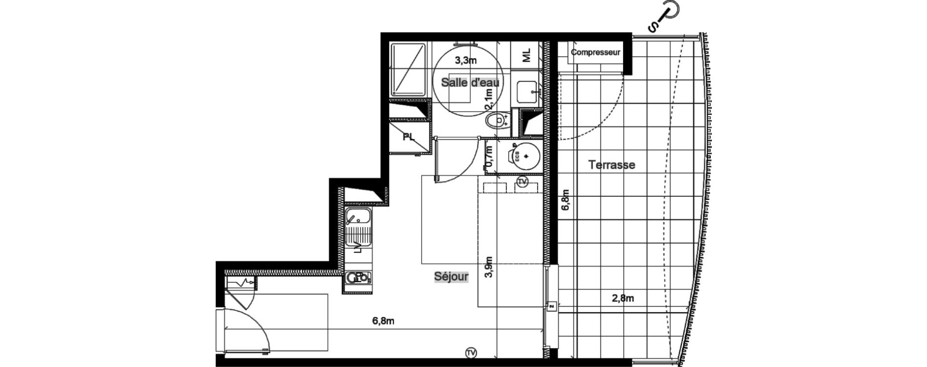 Appartement T1 de 29,00 m2 &agrave; S&eacute;rignan Centre