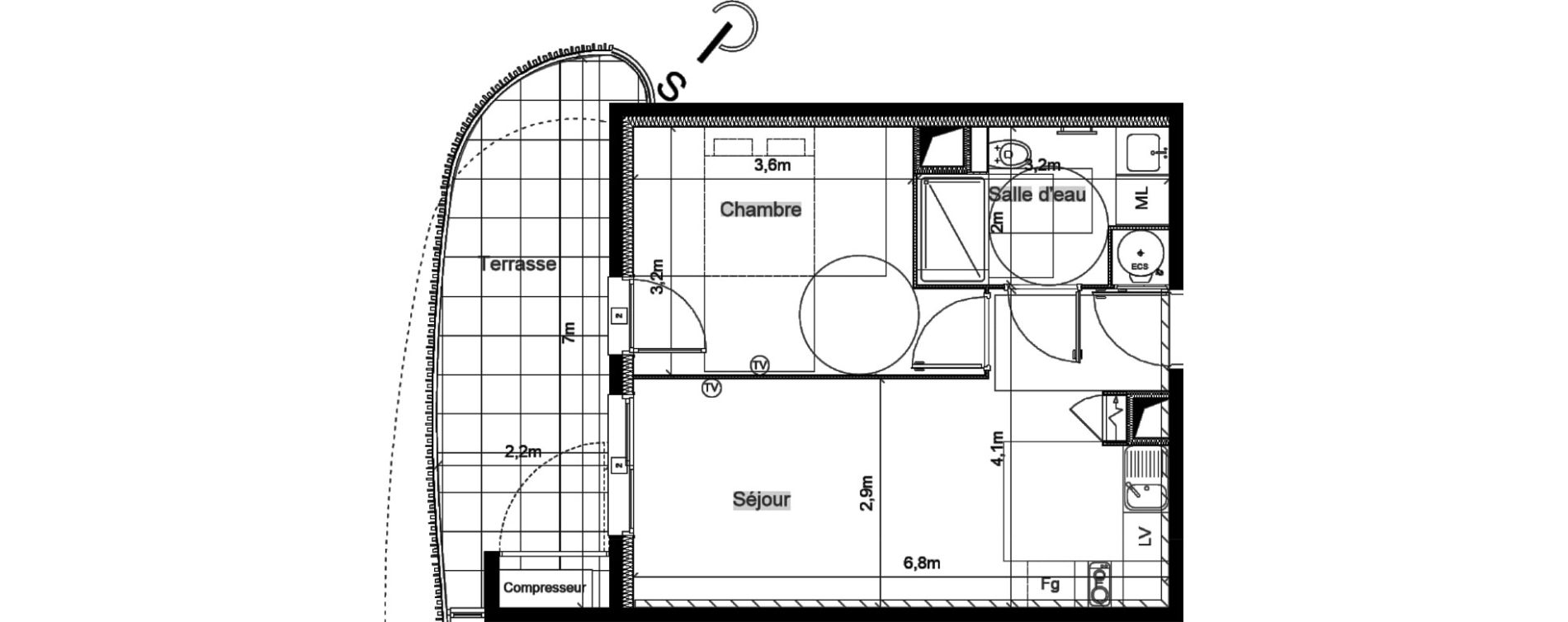 Appartement T2 de 40,20 m2 &agrave; S&eacute;rignan Centre