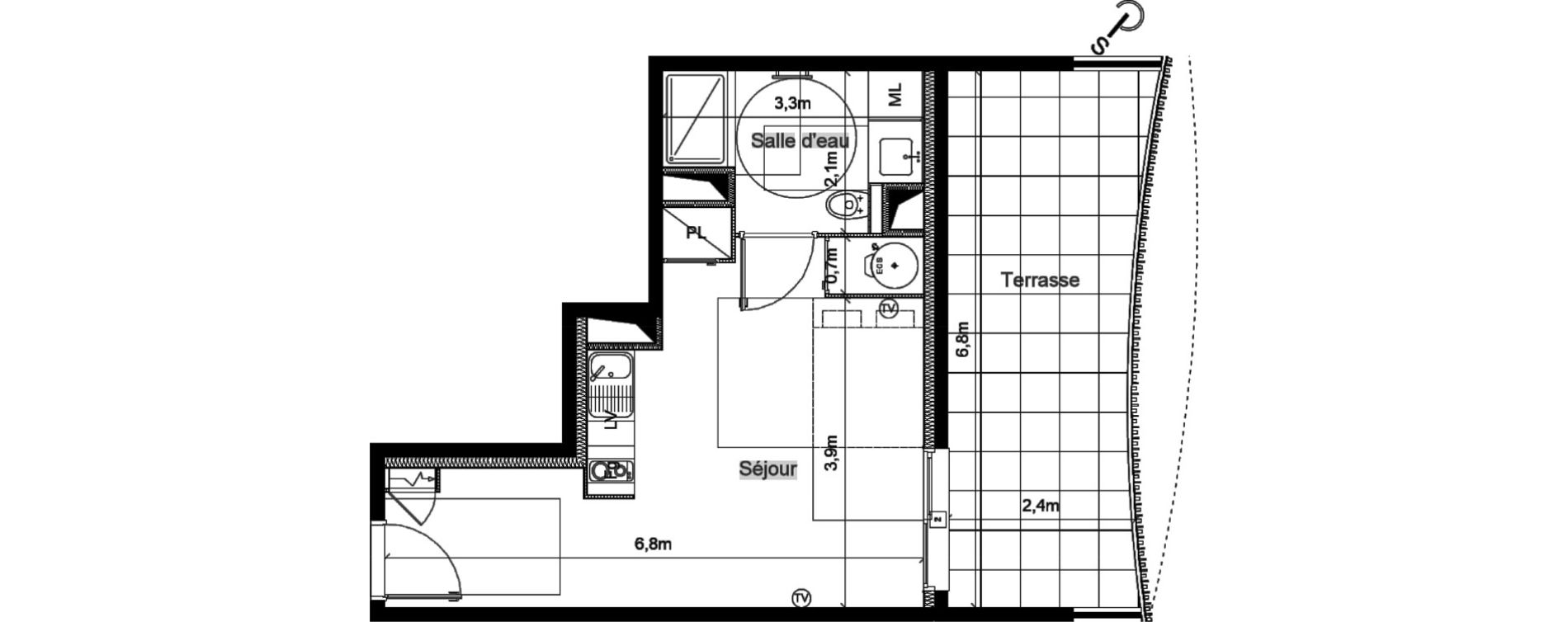 Appartement T1 de 29,00 m2 &agrave; S&eacute;rignan Centre