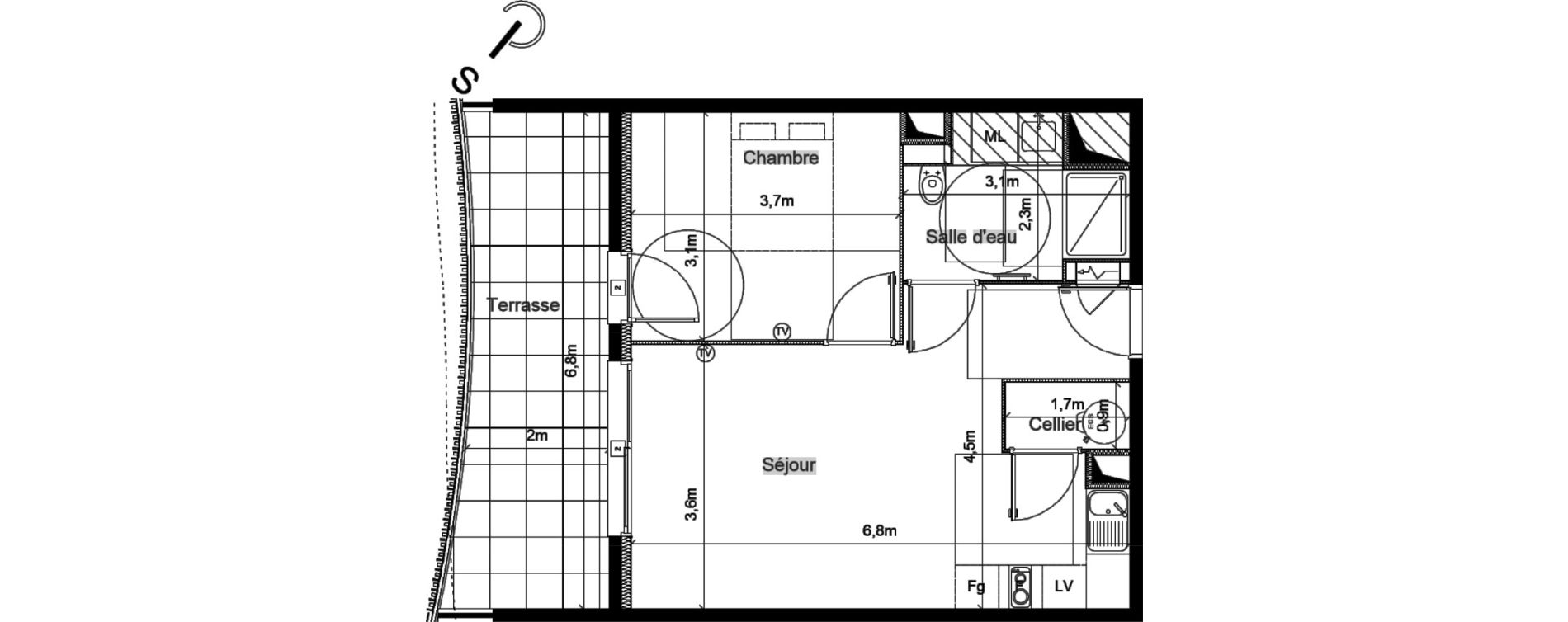 Appartement T2 de 44,10 m2 &agrave; S&eacute;rignan Centre