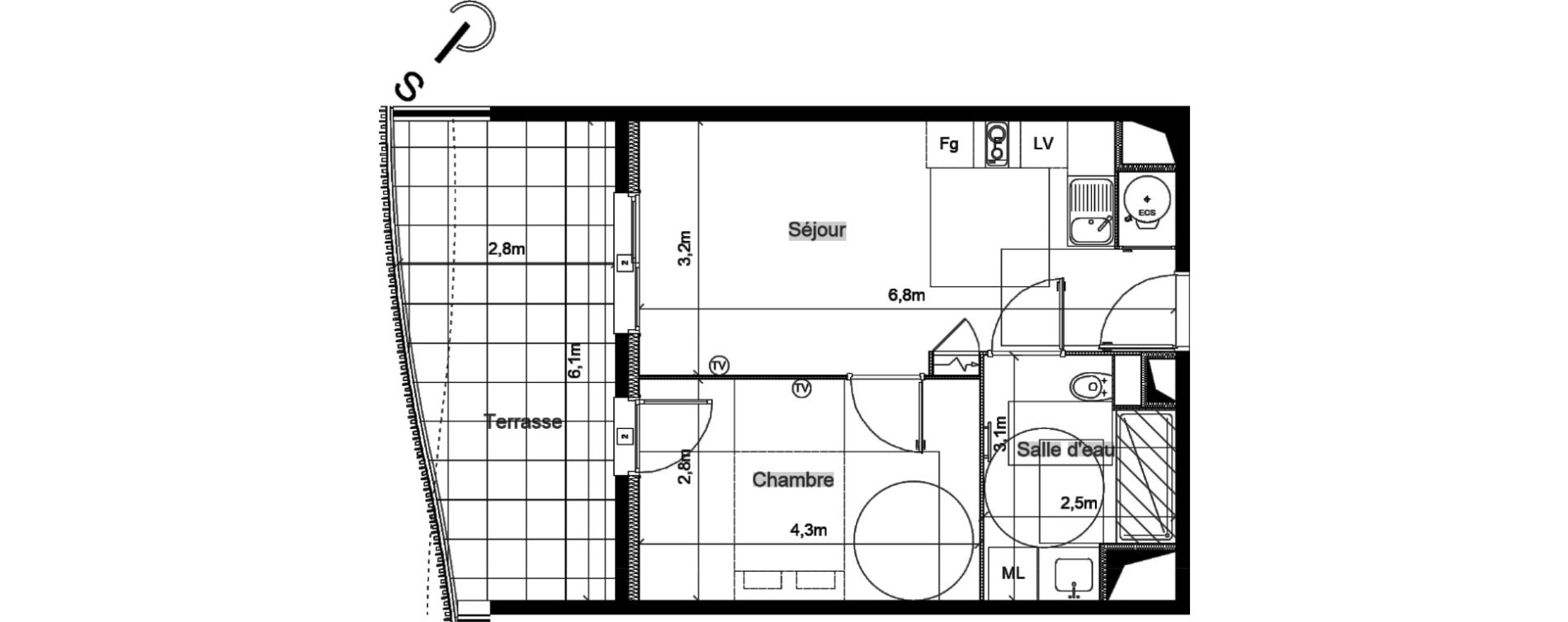 Appartement T2 de 39,30 m2 &agrave; S&eacute;rignan Centre