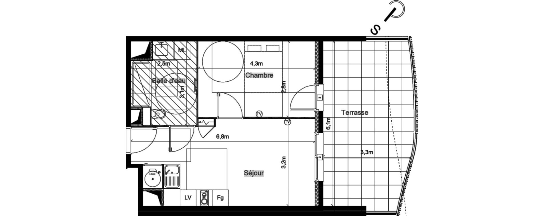 Appartement T2 de 38,80 m2 &agrave; S&eacute;rignan Centre