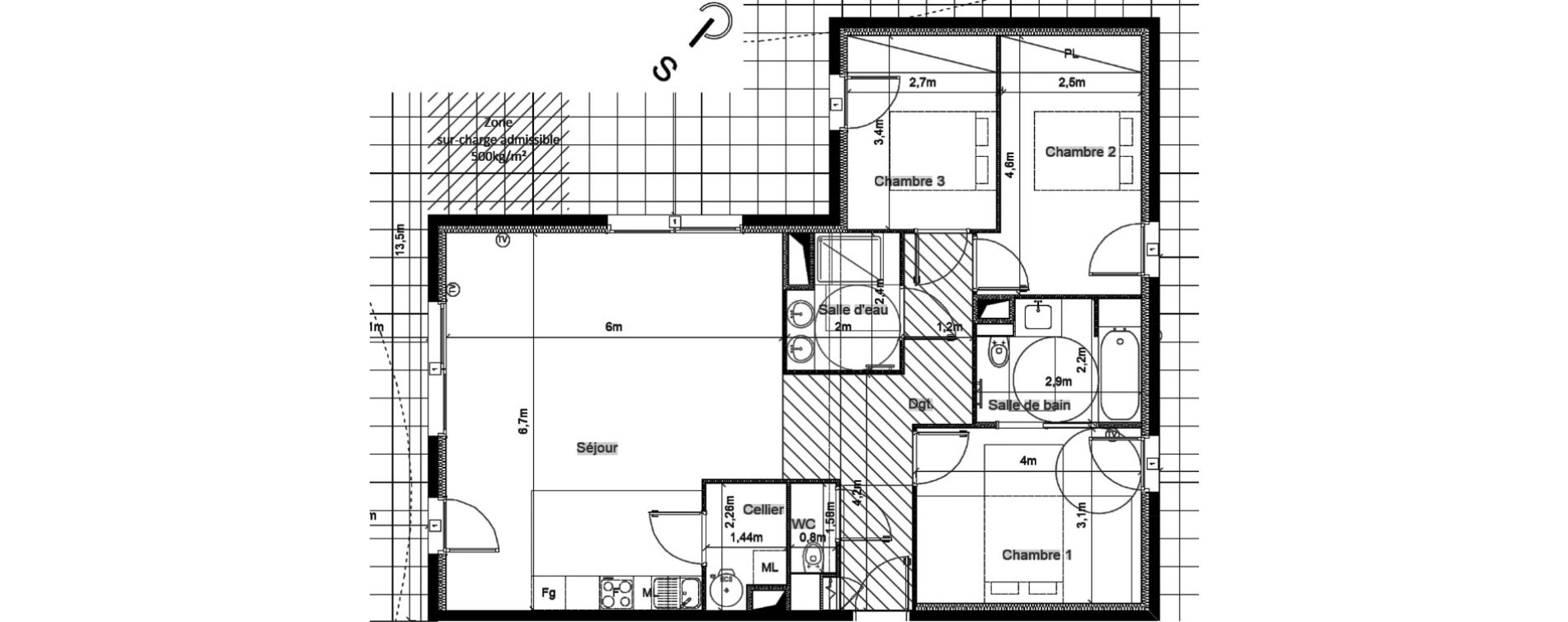 Appartement T4 de 96,40 m2 &agrave; S&eacute;rignan Centre