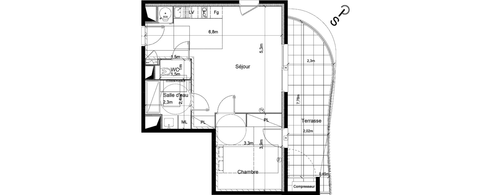 Appartement T2 de 48,70 m2 &agrave; S&eacute;rignan Centre