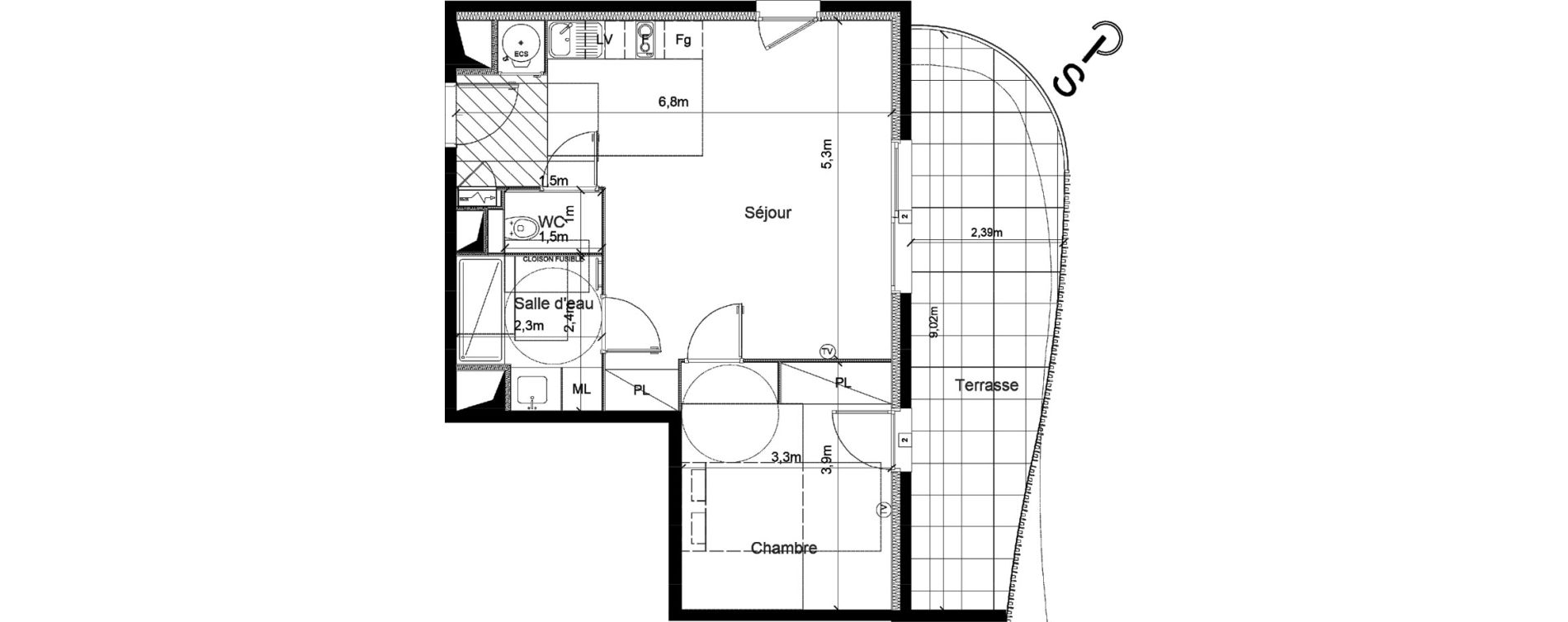 Appartement T2 de 48,70 m2 &agrave; S&eacute;rignan Centre