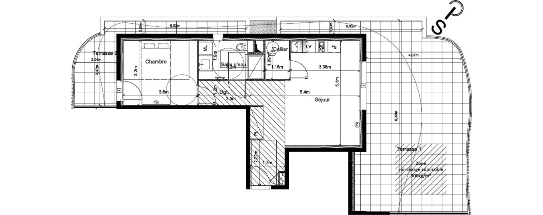 Appartement T2 de 49,20 m2 &agrave; S&eacute;rignan Centre