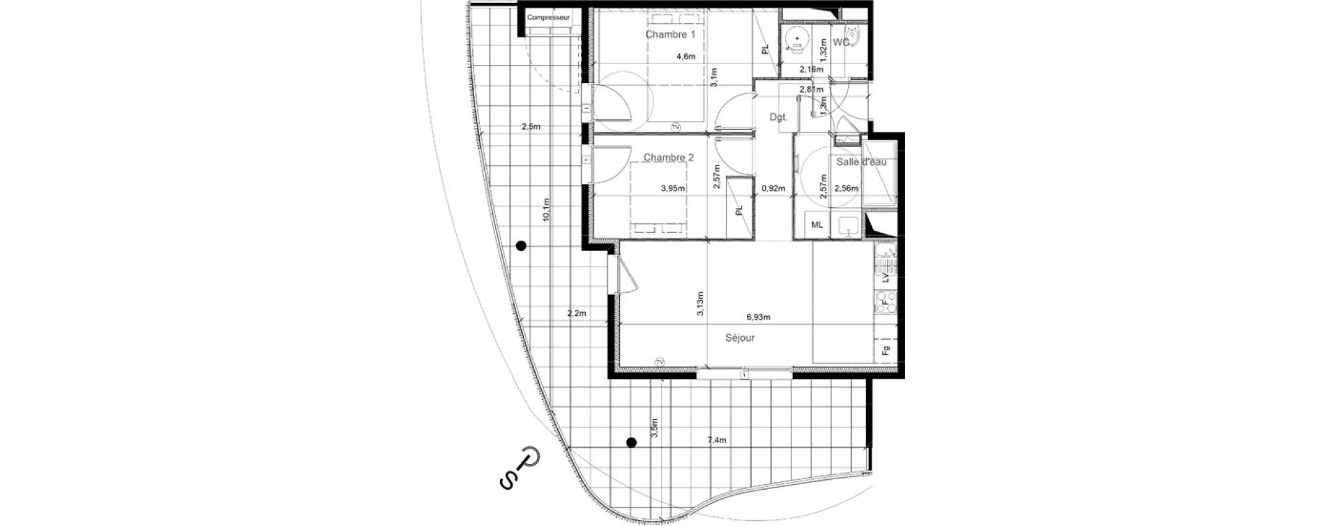 Appartement T3 de 59,86 m2 &agrave; S&eacute;rignan Centre