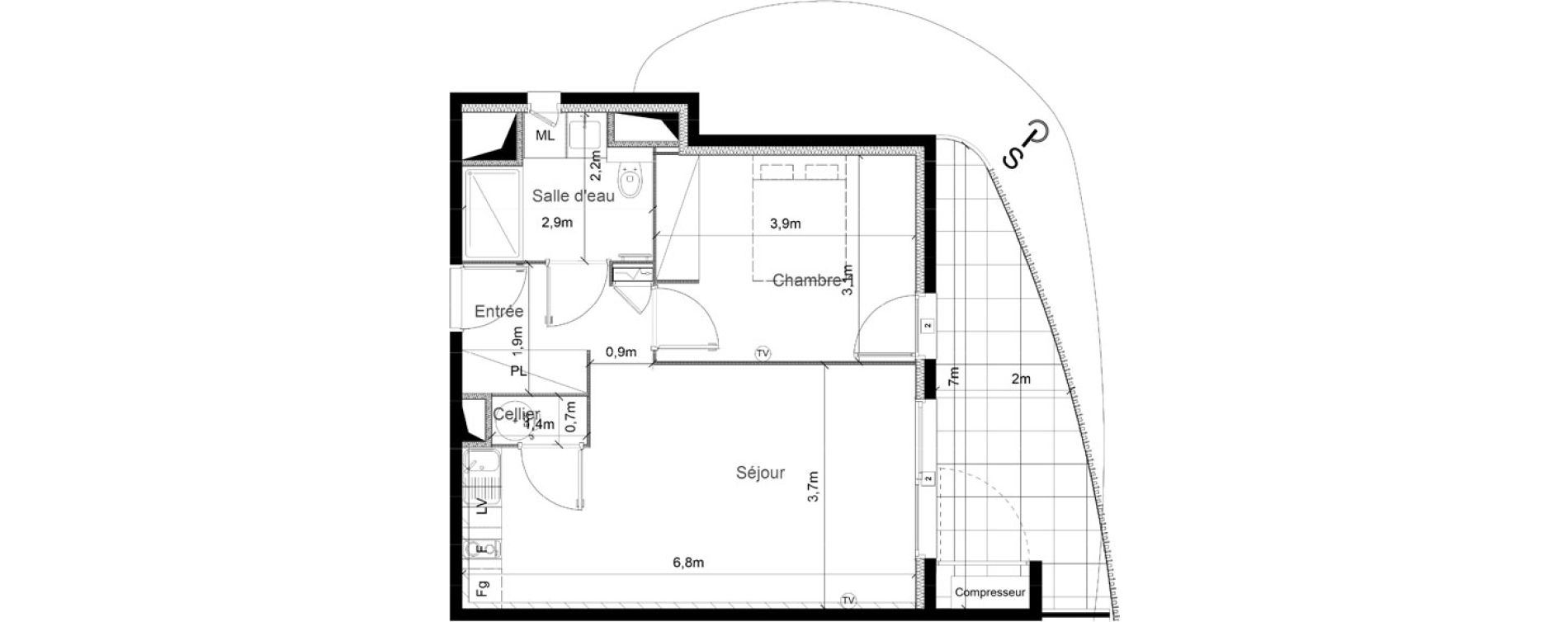 Appartement T2 de 46,03 m2 &agrave; S&eacute;rignan Centre