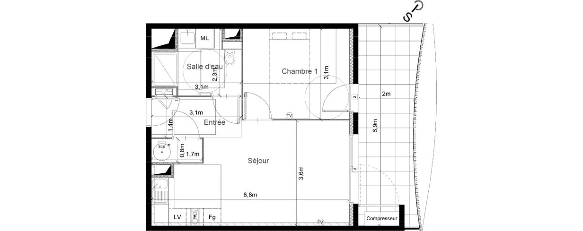 Appartement T2 de 44,02 m2 &agrave; S&eacute;rignan Centre