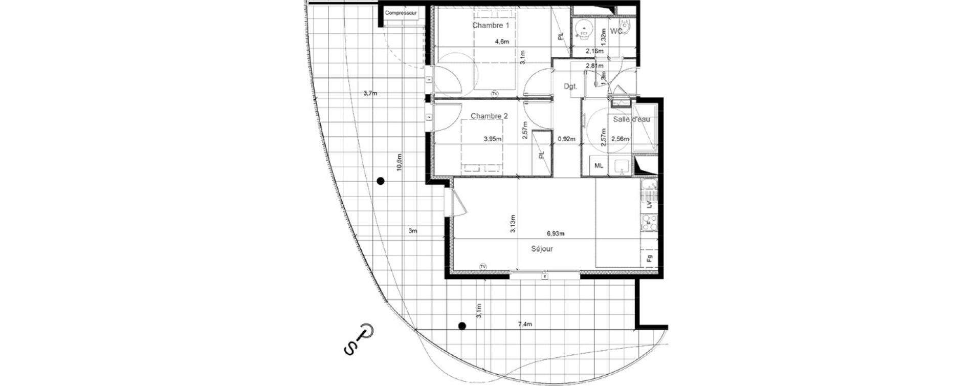 Appartement T3 de 59,86 m2 &agrave; S&eacute;rignan Centre