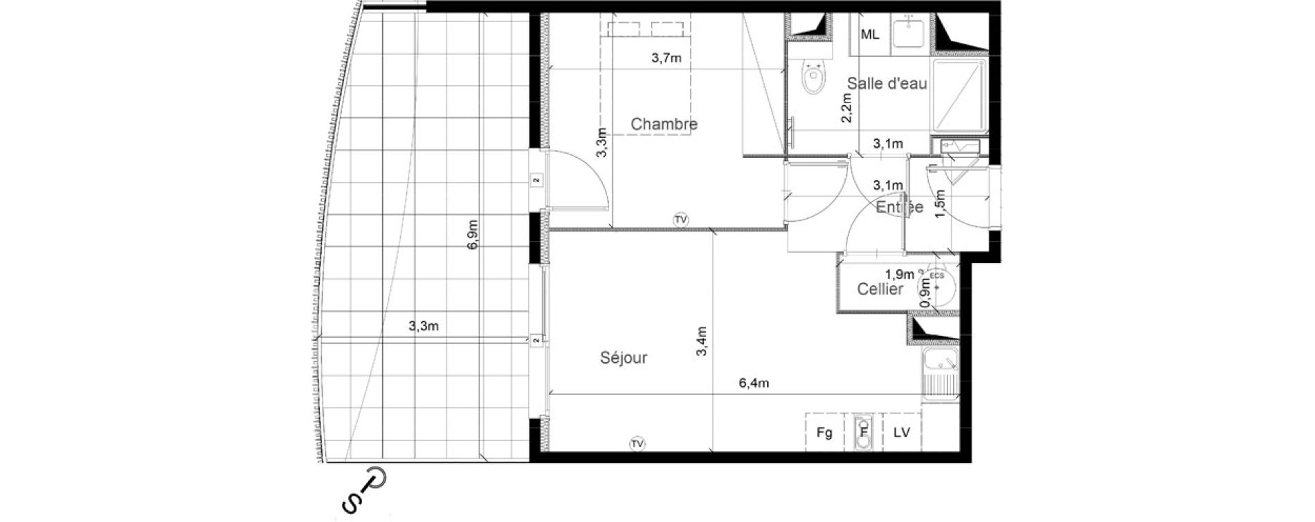 Appartement T2 de 42,67 m2 &agrave; S&eacute;rignan Centre