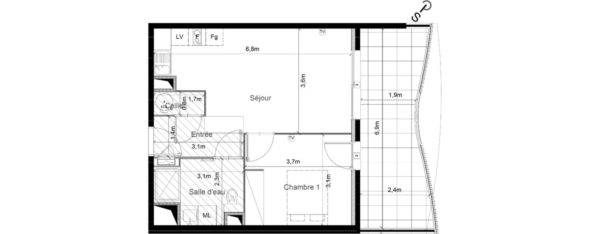Appartement T2 de 44,02 m2 &agrave; S&eacute;rignan Centre