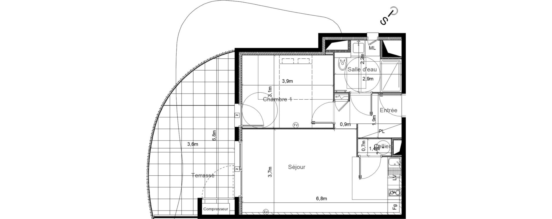 Appartement T2 de 46,04 m2 &agrave; S&eacute;rignan Centre