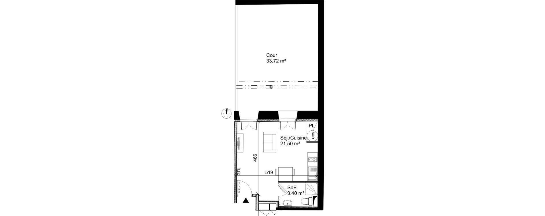 Appartement T1 de 24,90 m2 &agrave; S&egrave;te La m&eacute;diath&egrave;que
