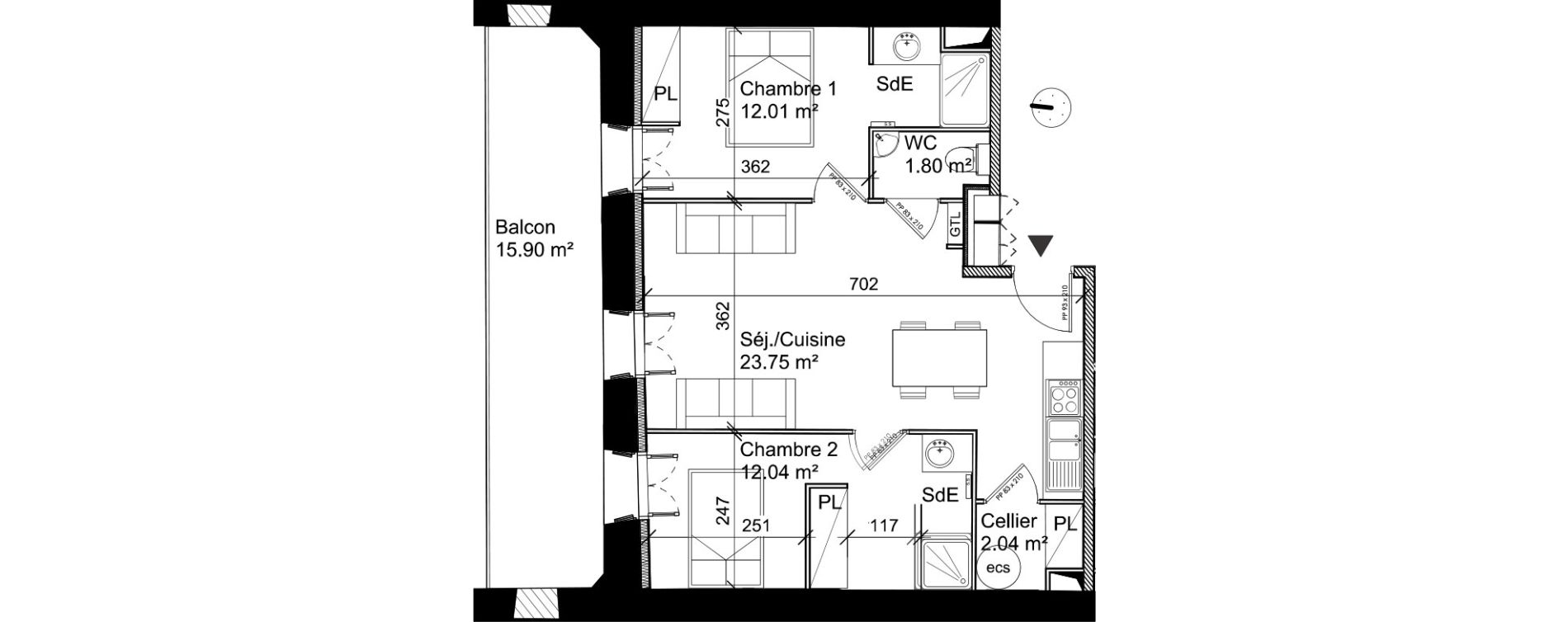 Appartement T3 de 51,64 m2 &agrave; S&egrave;te La m&eacute;diath&egrave;que