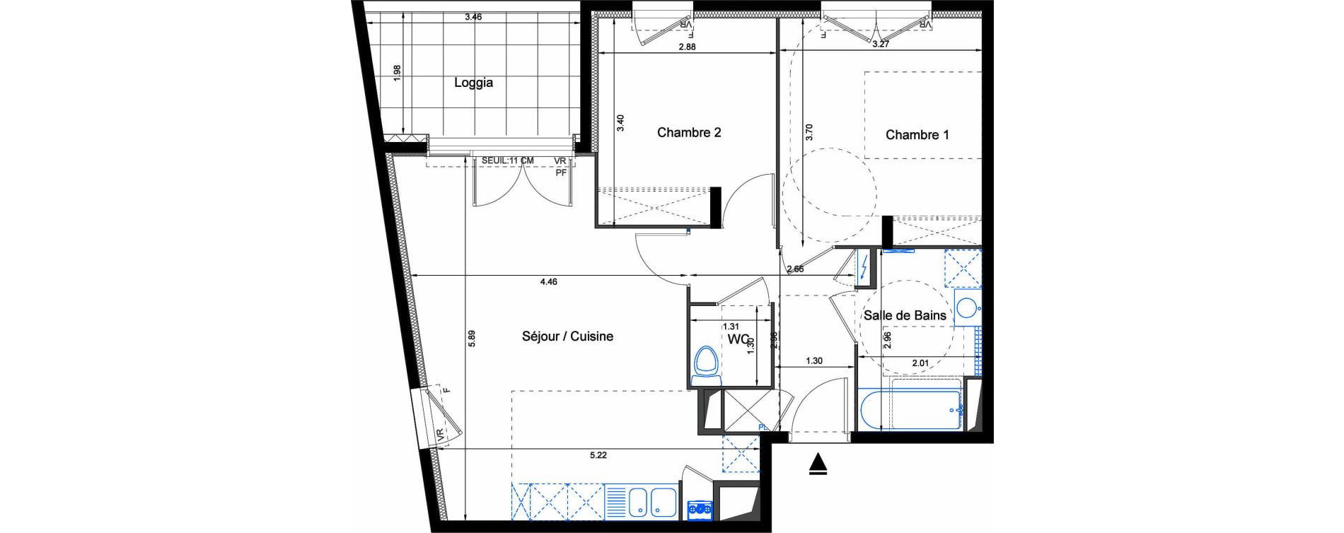 Appartement T3 de 59,56 m2 &agrave; S&egrave;te Les jardins de l etang