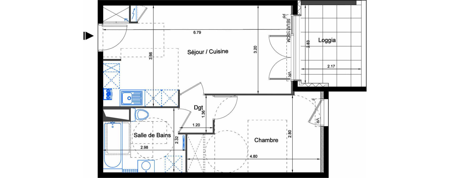 Appartement T2 de 42,82 m2 &agrave; S&egrave;te Les jardins de l etang