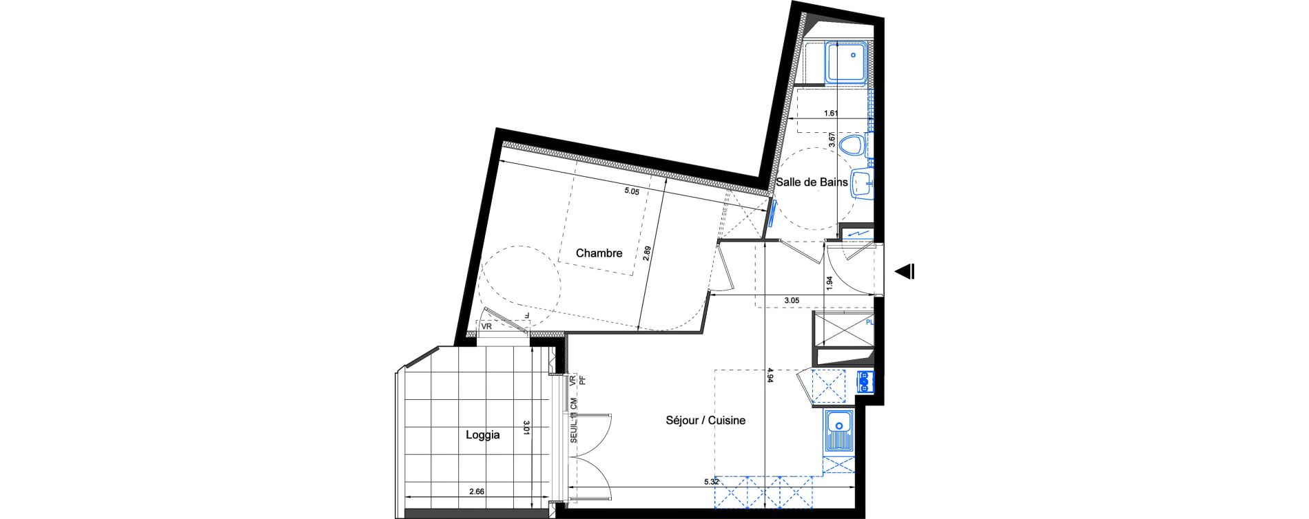 Appartement T2 de 41,84 m2 &agrave; S&egrave;te Les jardins de l etang