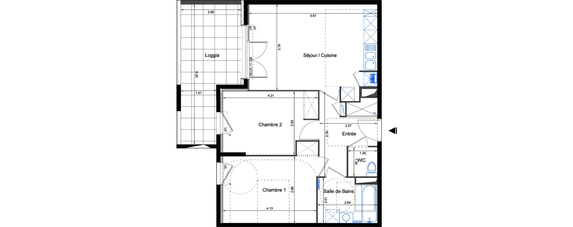 Appartement T3 de 59,39 m2 &agrave; S&egrave;te Les jardins de l etang