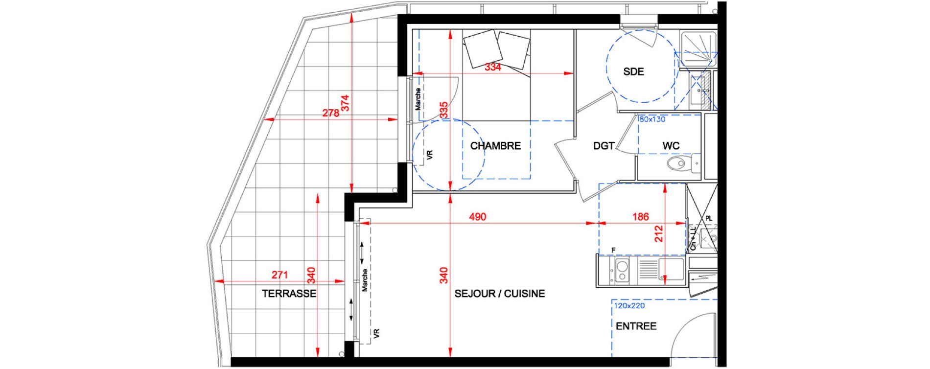 Appartement T2 de 44,30 m2 &agrave; S&egrave;te Centre