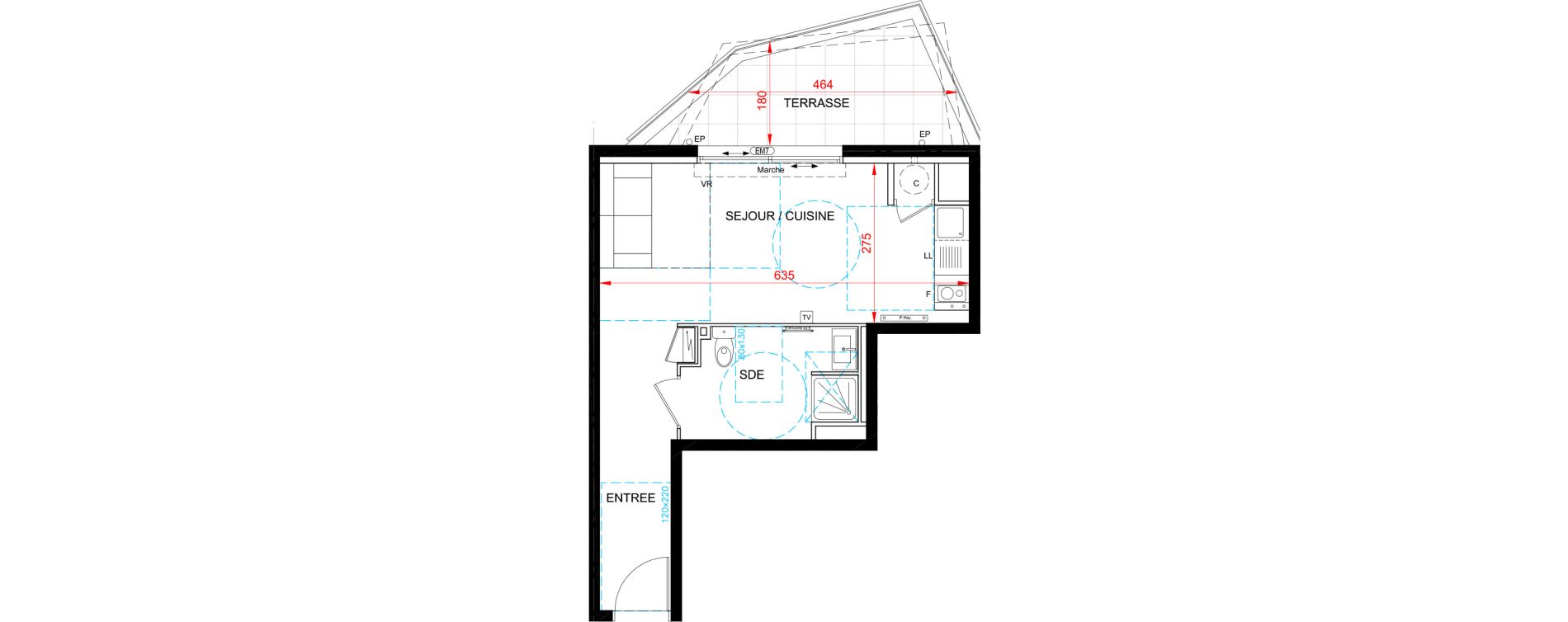 Appartement T1 bis de 28,60 m2 &agrave; S&egrave;te Centre