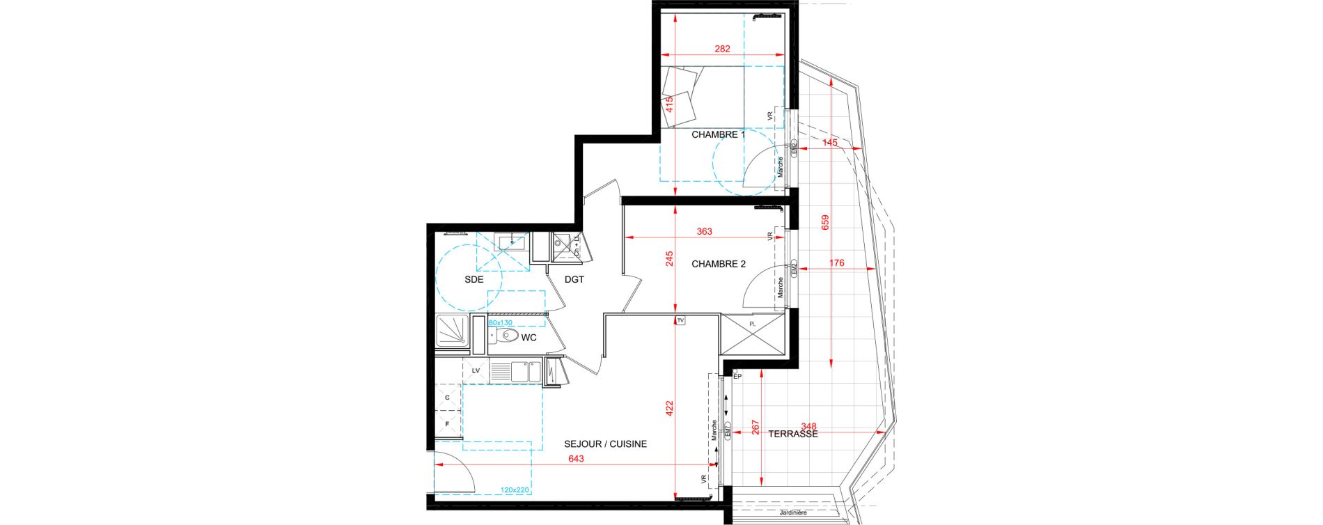 Appartement T3 de 58,05 m2 &agrave; S&egrave;te Centre