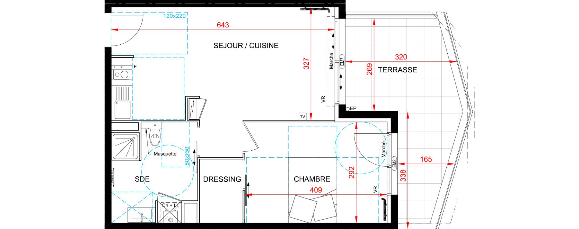 Appartement T2 de 42,85 m2 &agrave; S&egrave;te Centre