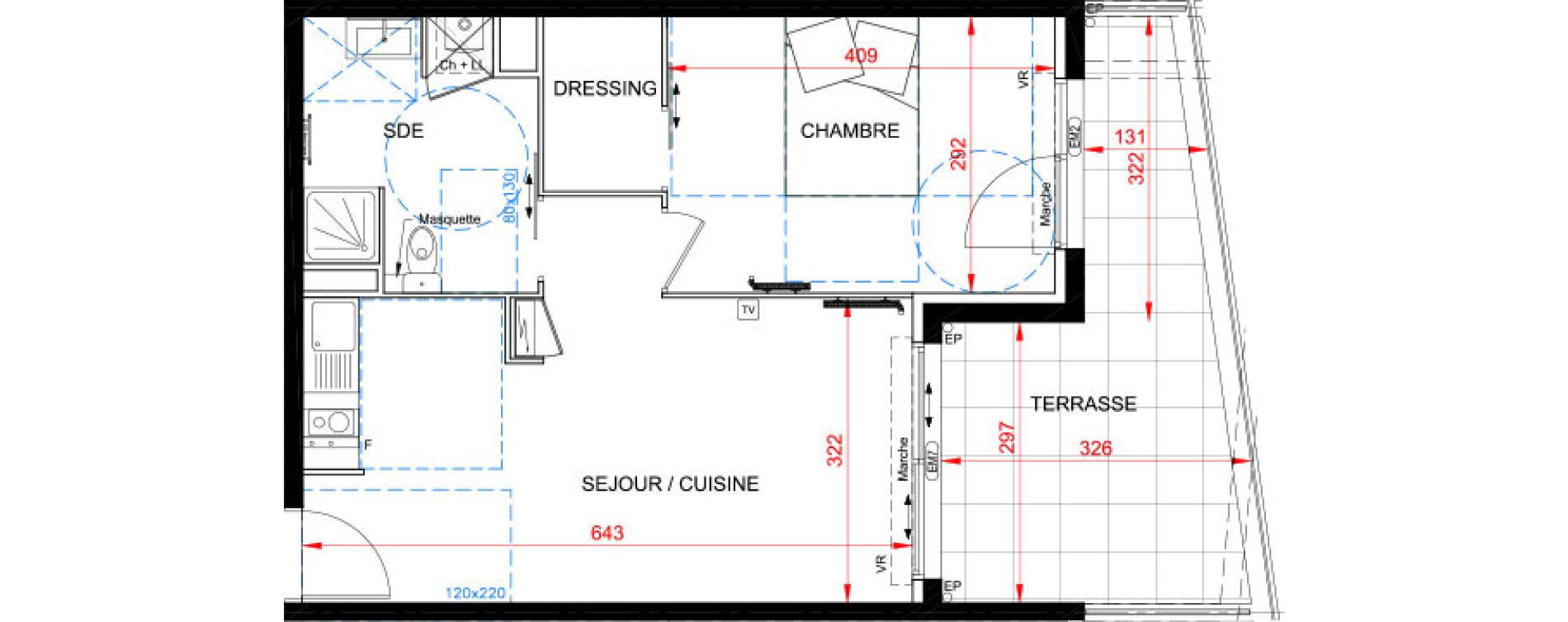 Appartement T2 de 42,50 m2 &agrave; S&egrave;te Centre