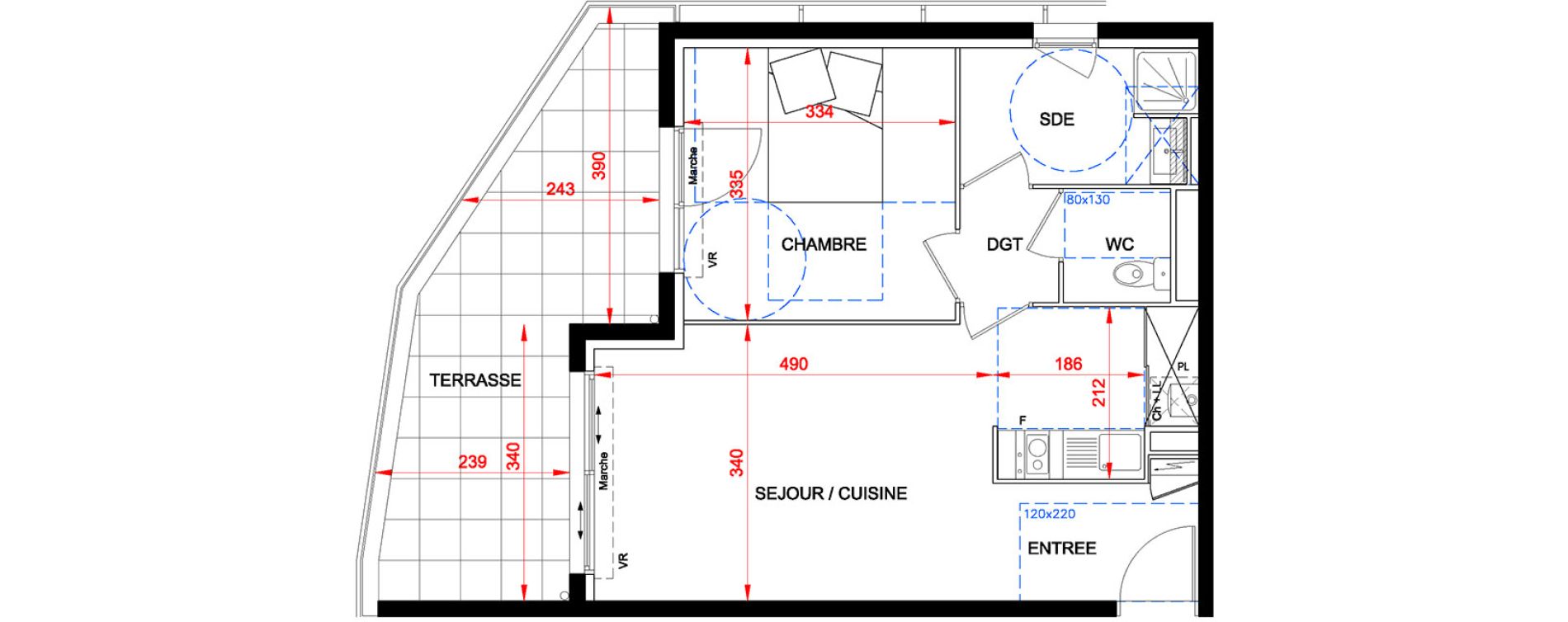 Appartement T2 de 44,40 m2 &agrave; S&egrave;te Centre