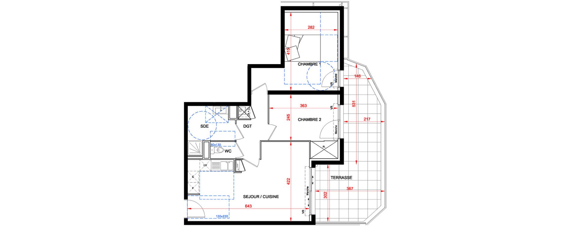 Appartement T3 de 58,05 m2 &agrave; S&egrave;te Centre