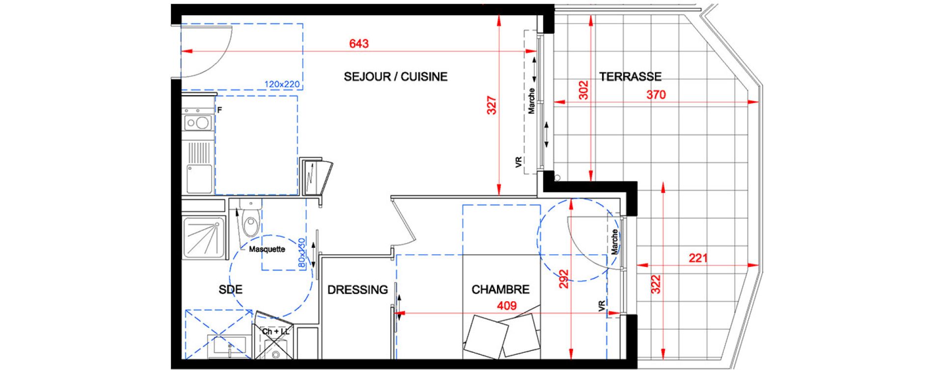 Appartement T2 de 42,85 m2 &agrave; S&egrave;te Centre