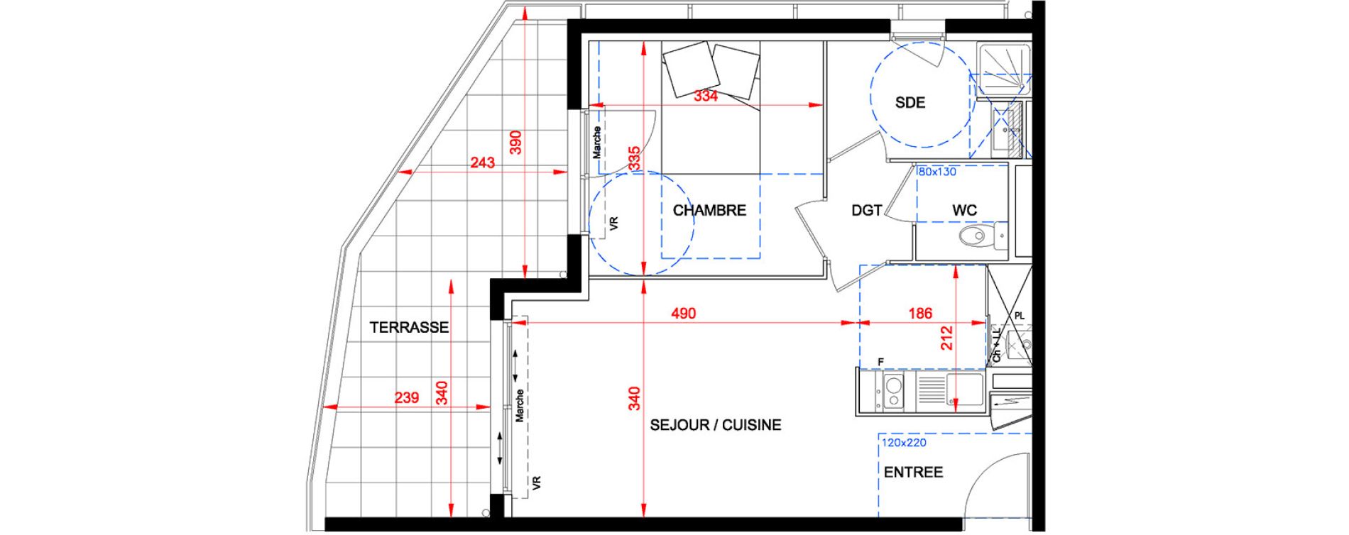 Appartement T2 de 44,30 m2 &agrave; S&egrave;te Centre