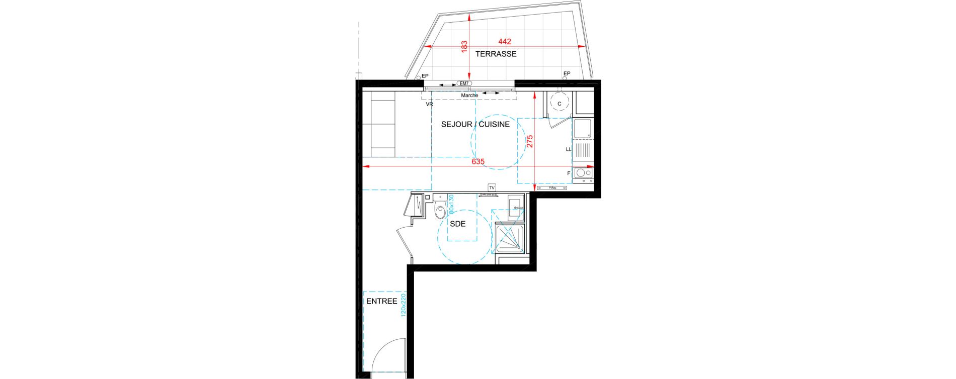 Appartement T1 bis de 28,60 m2 &agrave; S&egrave;te Centre