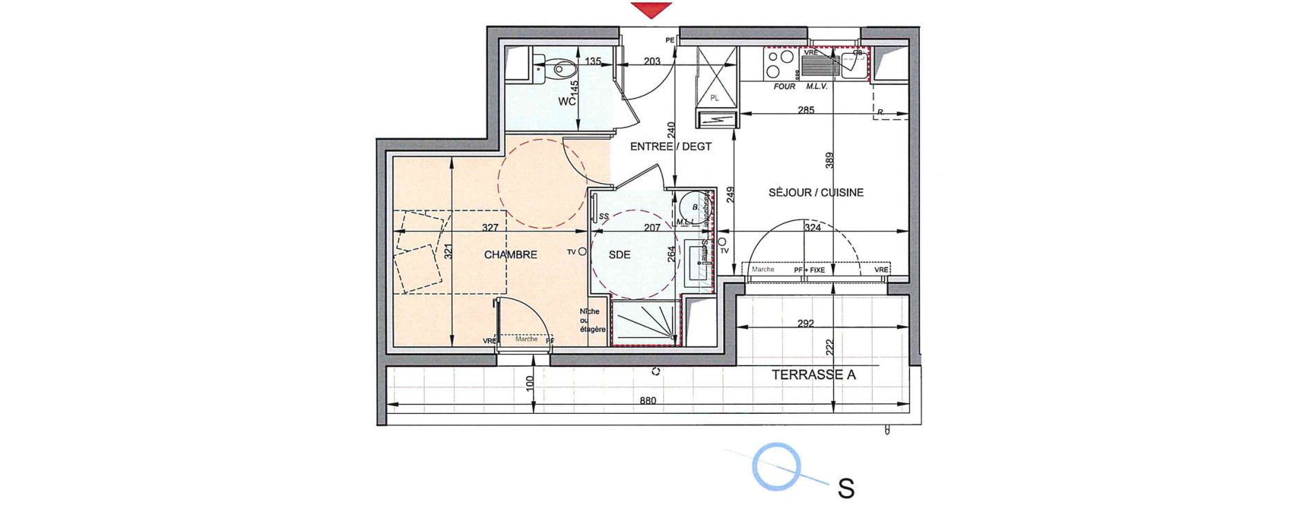 Appartement T2 de 34,45 m2 &agrave; S&egrave;te La gendarmerie